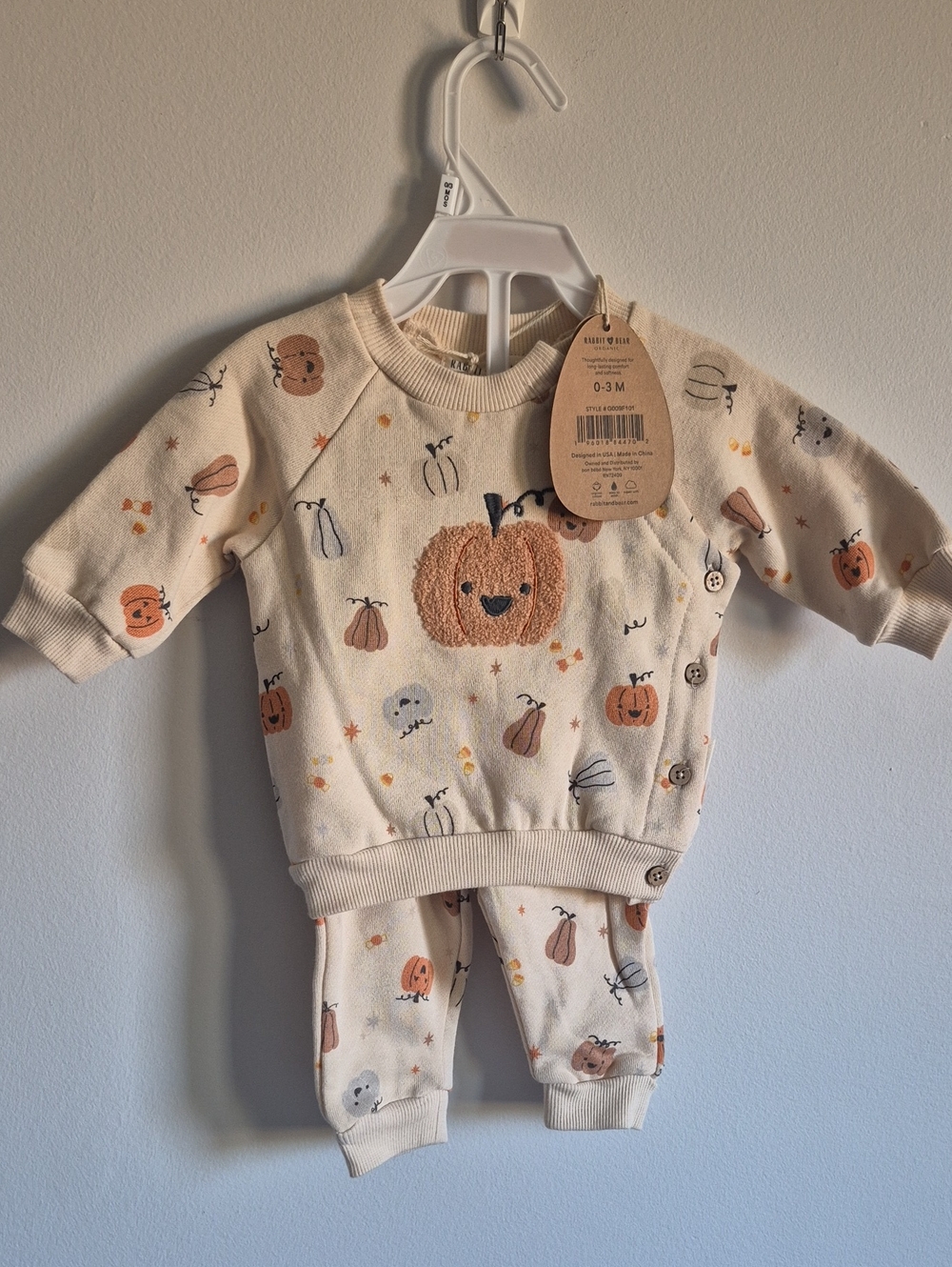 Rabbit & Bear Organic Cotton Baby Pumpkin Print Sweatshirt & Joggers Set